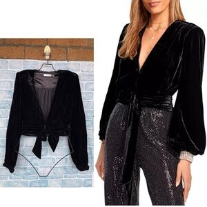 Ramy Brook Womens Jaxon Velvet Long Sleeves Cropped blazer top size medium